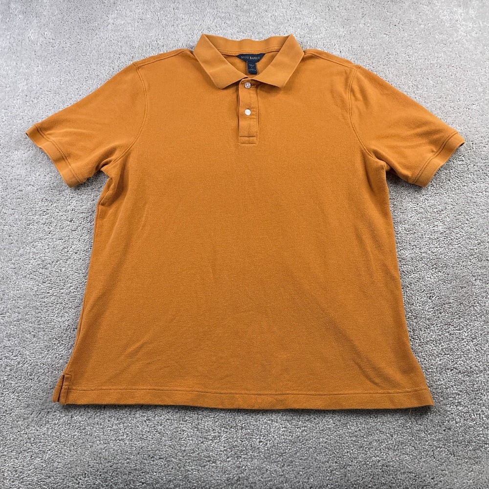 Scott Barber Polo Shirt Mens Large‎ Orange Pima Cotton Pique Collared Preppy